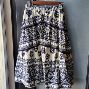 Anthropologie Love the Label Dagmar Ivory Navy Printed Sybille Skirt Small $295